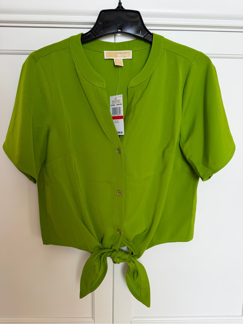 Michael Kors Bright Lime Green Tie-Front Blouse- XS NWT